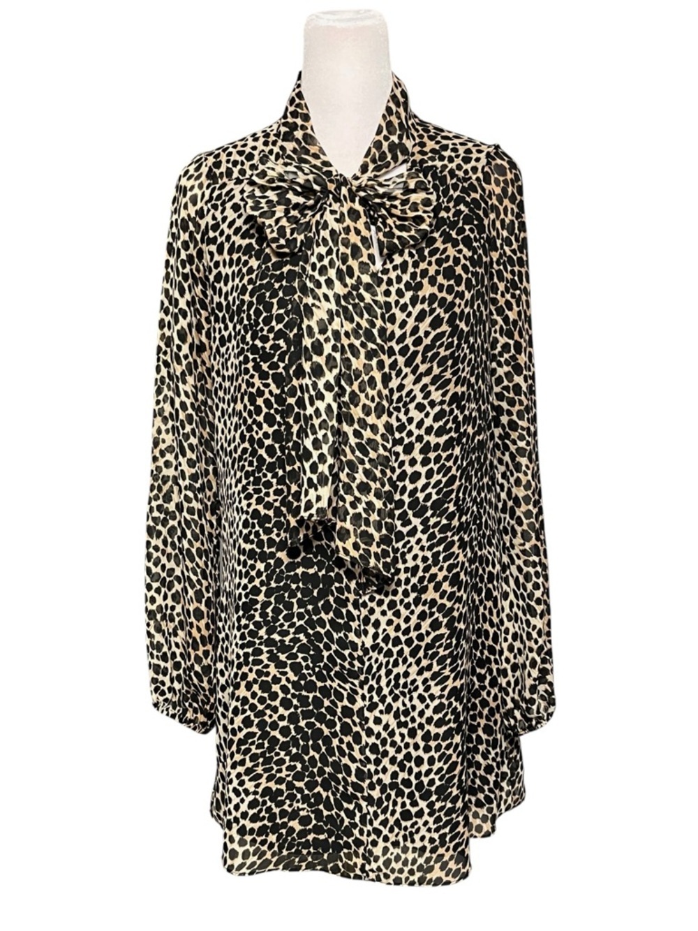 Love Ady Leopard Print Bow Neck Shift Dress Size Large